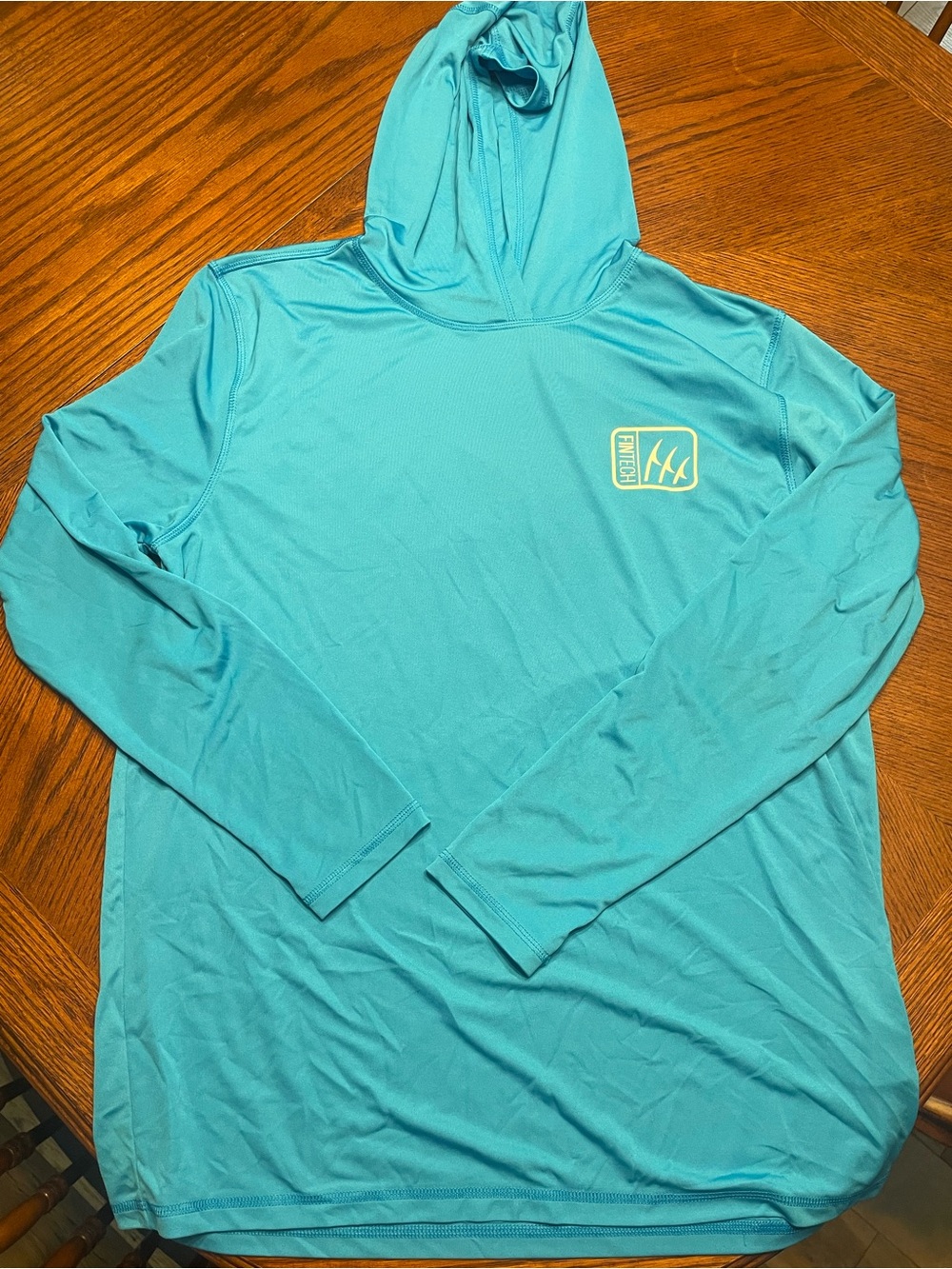 AFTCO Men’s Turquoise Hooded Sun Shirt with Chest Logo